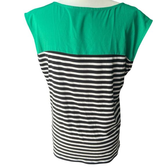 Calvin Klein Top Womens sz L Large Color block striped mosaic cap sleeves office - Picture 3 of 7